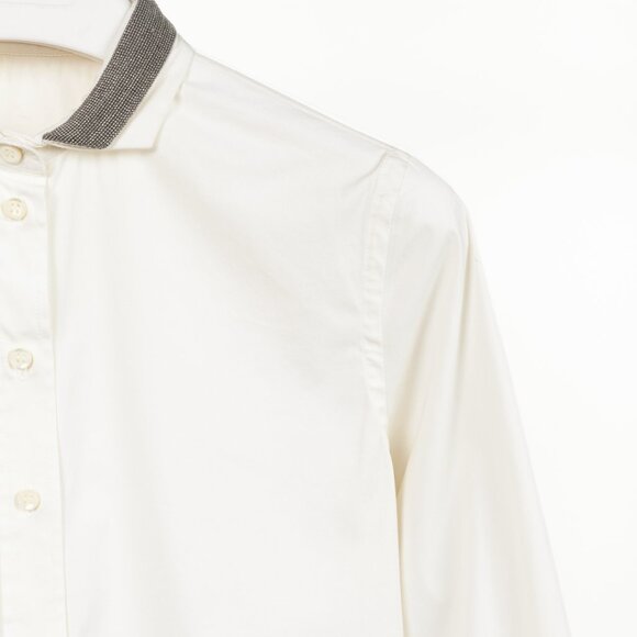 Brunello Cucinelli SS/17 Off-White Cotton Poplin Monili-Collar Shirt - Picture 5 of 13